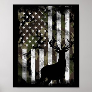 Poster Drapeau américain camouflage cerf élan buck chasse