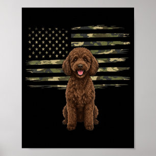 Poster Drapeau américain camouflage chien 4 juillet Fête 