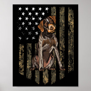 Poster Drapeau américain camouflage German Wirehaired Poi