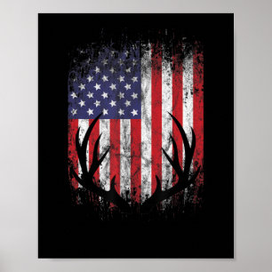 Poster Drapeau américain Chasse aux cerfs Buck Antlers