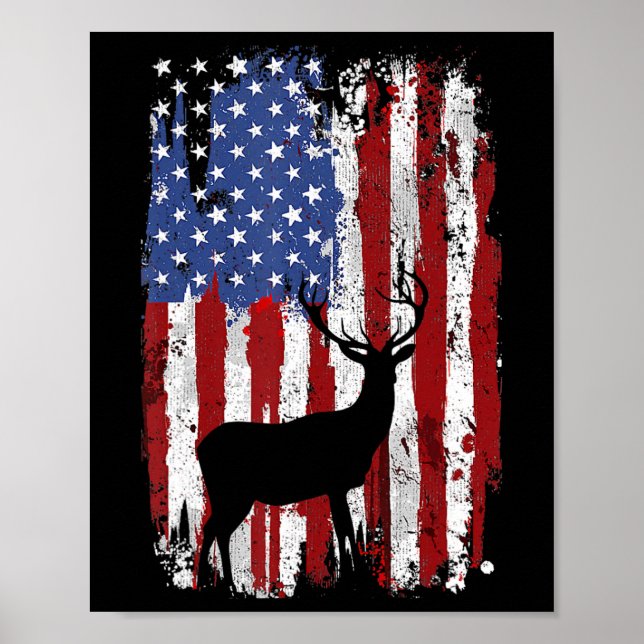 Poster Drapeau Américain Chasseurs De Cerfs Deer Sur Drap (Devant)