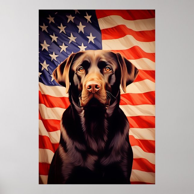 Poster Drapeau américain Chocolat Labrador (Devant)