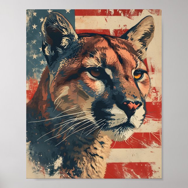 Poster Drapeau américain Cougar Mountain Vintage (Devant)