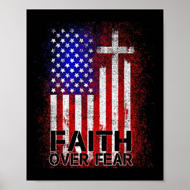 Poster Drapeau américain Croix de Noël Patriotique Religi (Devant)