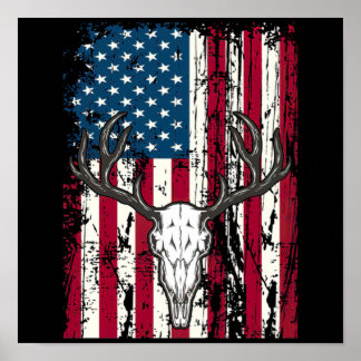 Poster Drapeau américain de chasse au crâne de cerf