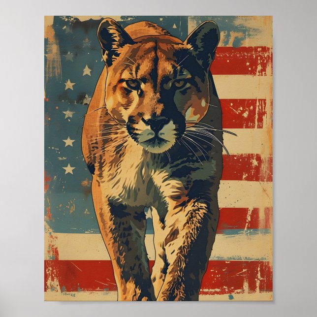 Poster Drapeau américain de Cougar Mountain vintage (Devant)