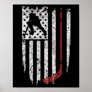 Poster Drapeau américain de hockey Tee de hockey