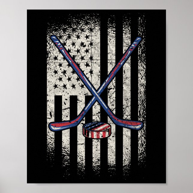 Poster Drapeau américain de hockey - Usa Ice Hockey (Devant)