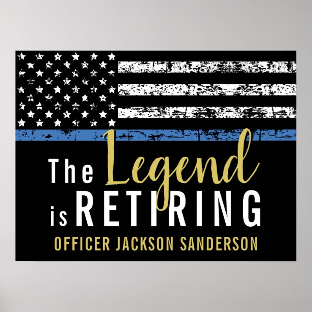 Poster Drapeau américain de la Ligne Bleue Mince (Devant)