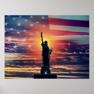 Poster Drapeau américain de la Statue de la Liberté