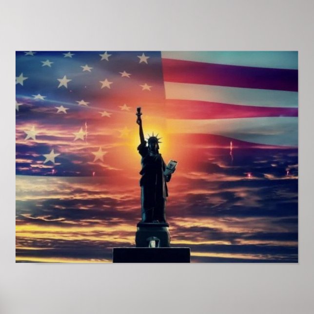 Poster Drapeau américain de la Statue de la Liberté (Devant)