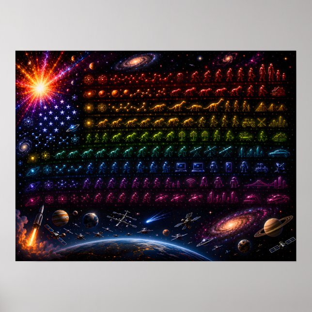 Poster Drapeau américain de l'évolution cosmique | Big Ba (Devant)