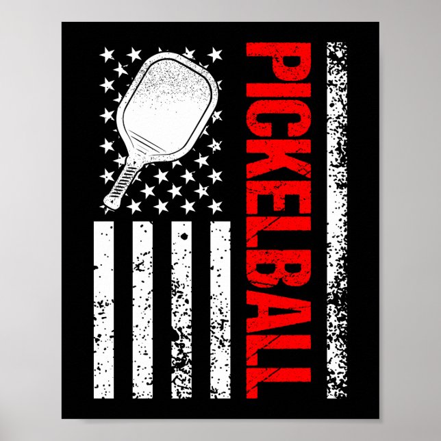 Poster Drapeau américain de Pickleball drôle (Devant)