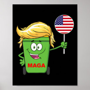 Poster Drapeau américain de poubelle de dessin animé méga