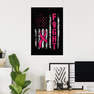 Poster Drapeau américain de sensibilisation au cancer du
