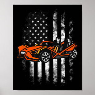 Poster Drapeau américain de voiture en pente 4 juillet