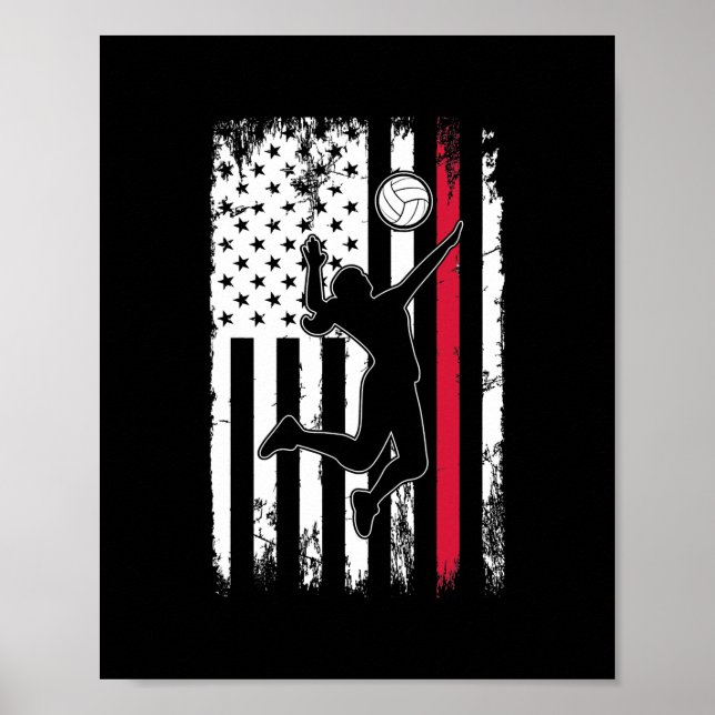 Poster Drapeau américain de volleyball filles garçons fem (Devant)
