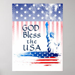 Poster Drapeau américain : Dieu bénisse la Statue de la L