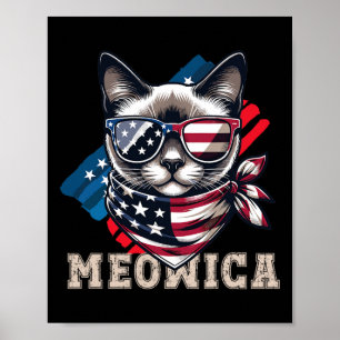 Poster Drapeau Américain Drôle Mème Chat Patriotique Meow