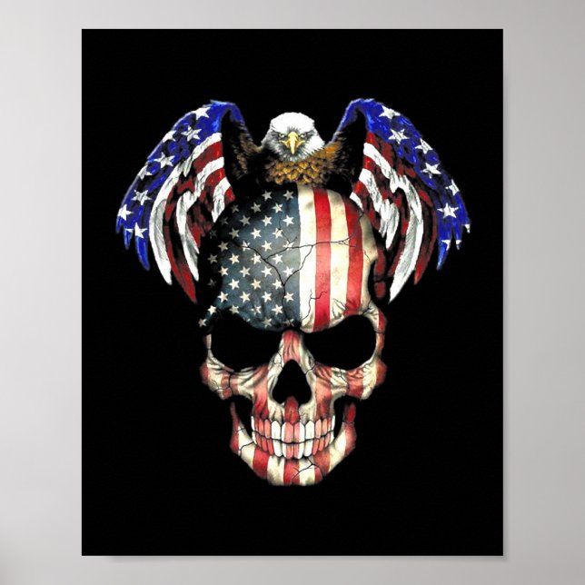 Poster Drapeau américain du crâne d'aigle (Devant)