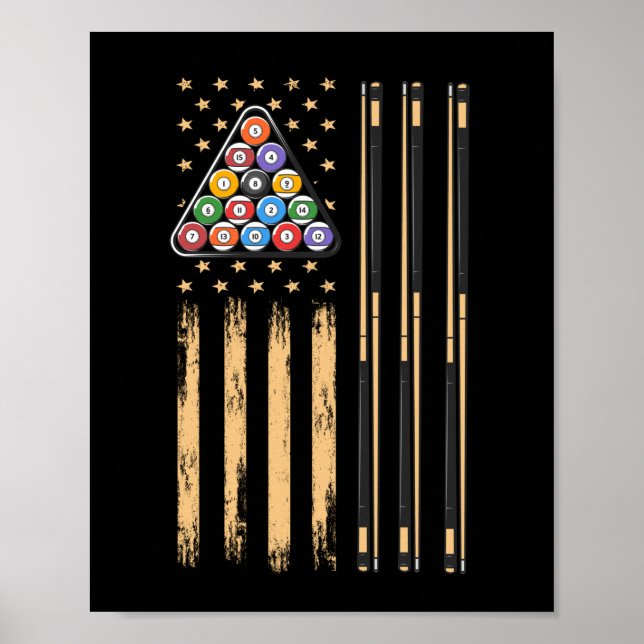 Poster Drapeau américain du joueur de pool (Devant)