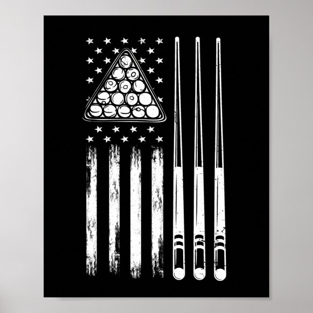 Poster Drapeau américain du joueur de pool (Devant)