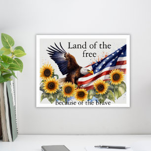 Poster Drapeau américain Eagle Sunflower 4 juillet