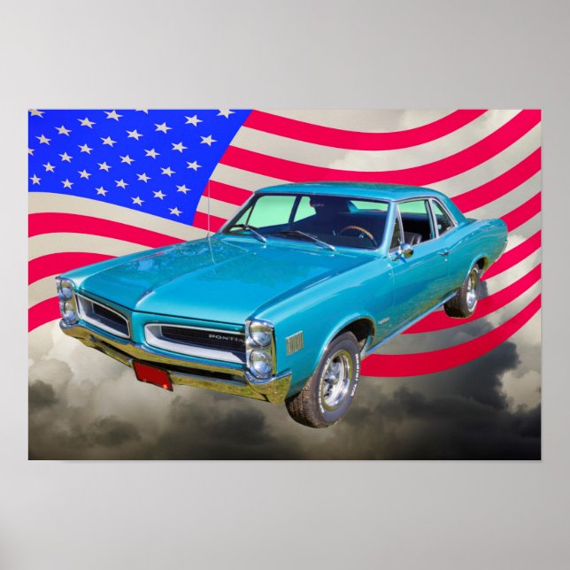 Poster Drapeau Américain Et Pontiac Le Mans 1966 (Devant)