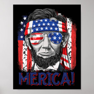 Poster Drapeau américain féminin Lincoln 4 juillet Merica
