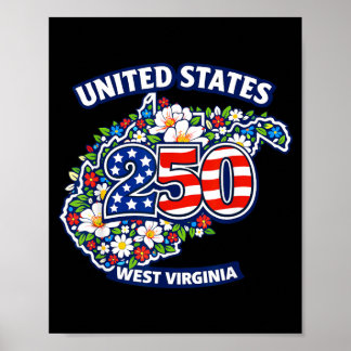 Poster Drapeau américain floral de l'Ouest 250e anniversa
