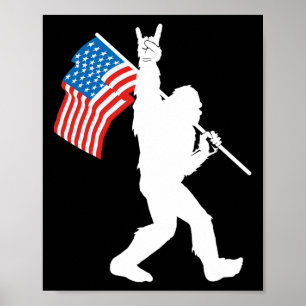 Poster Drapeau américain Funny Bigfoot Rock And Roll pour