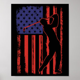 Poster Drapeau Américain Golfeur Golf Vintage Usa 