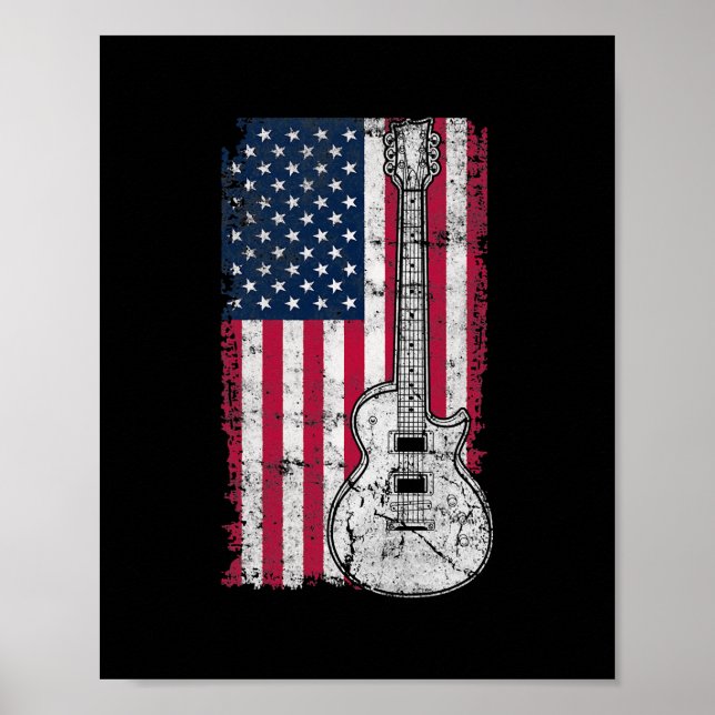 Poster Drapeau américain Guitare acoustique 4 juillet Gui (Devant)