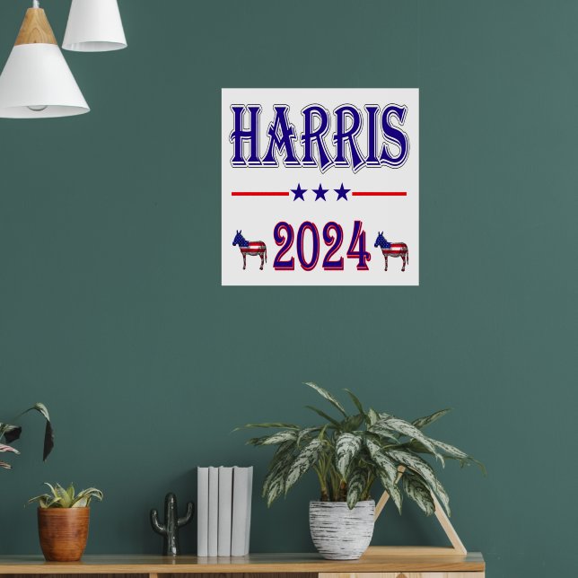 Poster Drapeau américain Harris 2024 Pres Democrat Donkey (Salon 1)