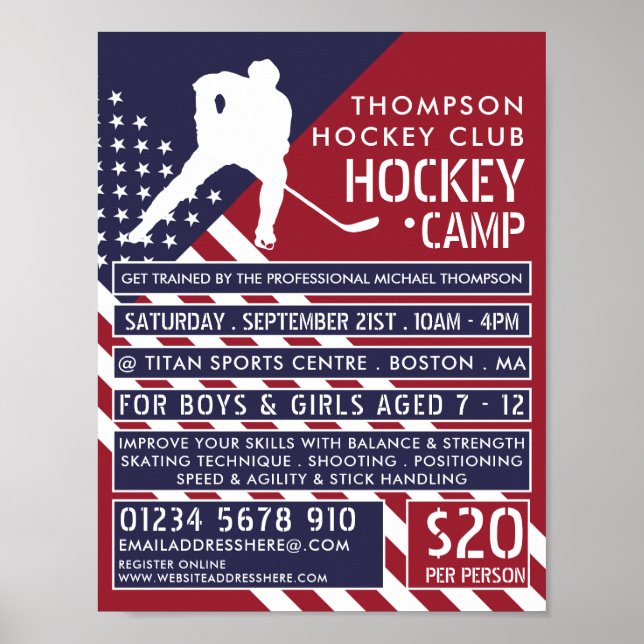 Poster Drapeau américain, Hockey Camp Publicité (Devant)