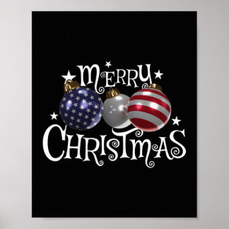 Poster Drapeau Américain Joyeux Noël Arbre Boules US Patr