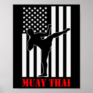 Poster Drapeau américain Kickboxing Arts martiaux Combatt