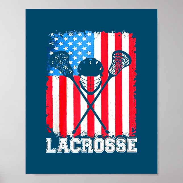 Poster Drapeau américain Lacrosse 4 juillet Vintage (Devant)