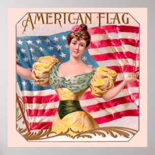 Poster Drapeau américain Lady Liberty Independence