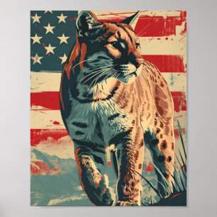 Poster Drapeau américain Lion Cougar Mountain Vintage