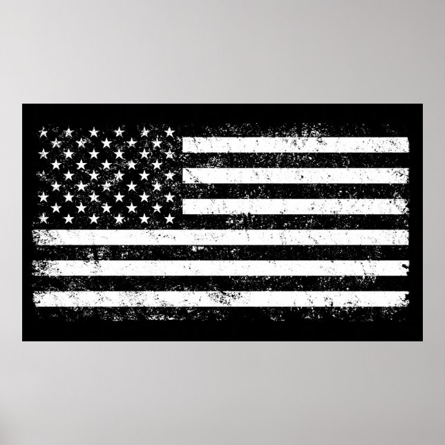 Poster Drapeau américain, noir et blanc (Devant)