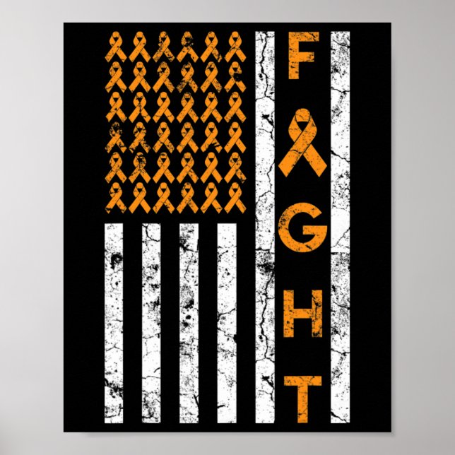 Poster Drapeau américain Orange Ribbon Leukemia Awar (Devant)