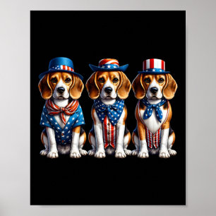 Poster Drapeau américain Patriotic 4 juillet beagle