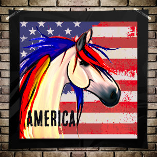 Poster Drapeau américain patriotique Cheval rouge blanc e