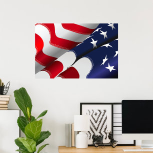 Poster Drapeau américain patriotique Design étoiles et ra