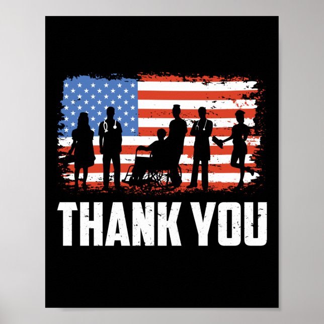 Poster Drapeau américain patriotique Merci (Devant)