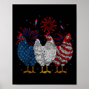 Poster Drapeau américain Patriotique Poulets Amour 4 juil