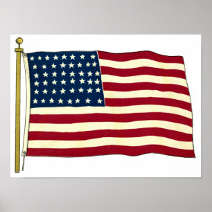 Poster Drapeau américain patriotique vintage, Quatre juil