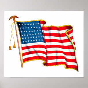 Poster Drapeau américain patriotique vintage, Quatre juil