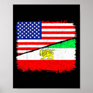 Poster Drapeau américain persan USA Persia racines patrim